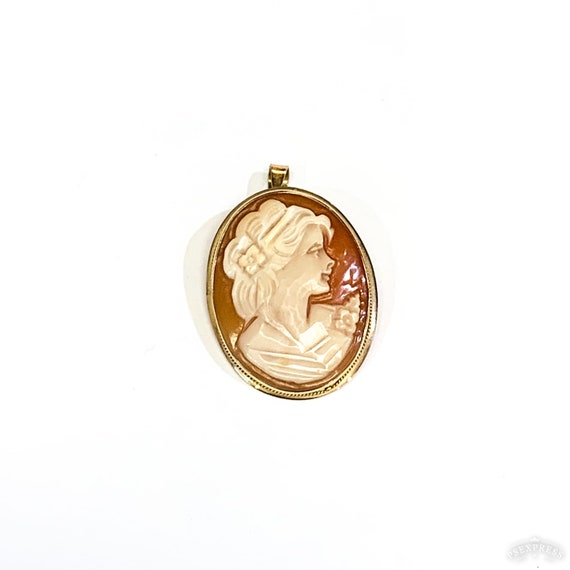 Vintage Oval 14k Yellow Gold Cameo Pendant / Pin - image 1
