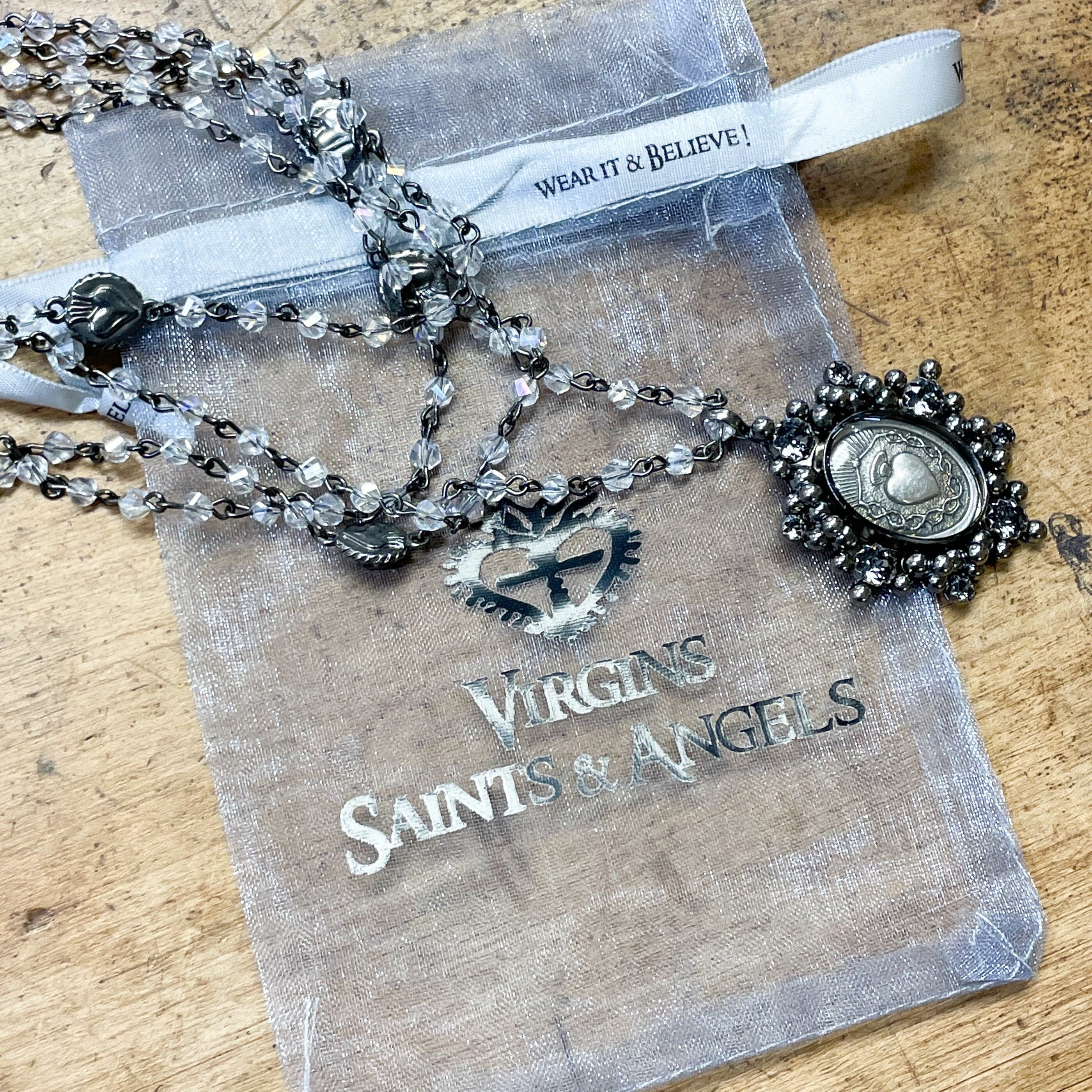 Virgins Angels and Saints VSA Oval Cloister Sacred Heart Medallion Necklace Black and White Crystal Magdalena Etsy