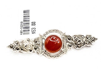 Sterling Silver Estate Pin with Red Stone