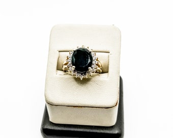 Estate 14k Gold Ring with Faceted Onyx and Diamonds