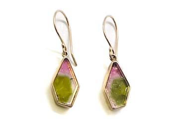 Watermelon Tourmaline Earrings by Jamie Joseph in Sterling Silver and 14k Yellow Gold