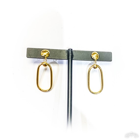 14k Yellow Gold Oval Tube Drop Earrings on Posts - image 1