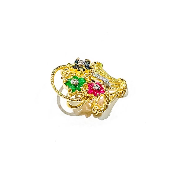 Vintage Emerald Ruby and Sapphire Flower Design B… - image 2