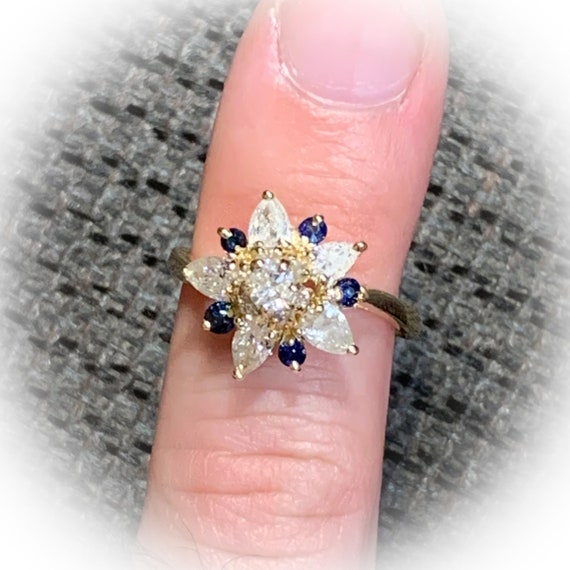 Vintage Pear Shape Diamonds and Sapphires 14k Yel… - image 4
