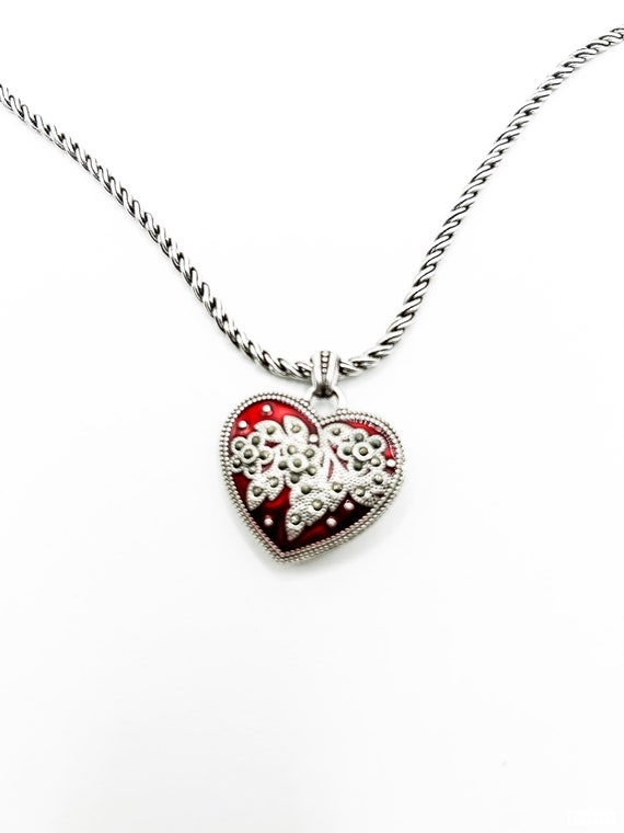 Brighton Pure Love Heart Necklace- floating red crystals- silver color |  eBay