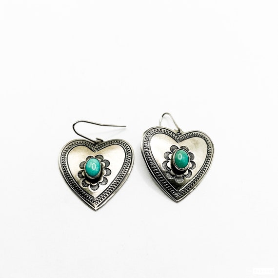 Estate D. Lucas Sterling Silver and Turquoise Ear… - image 1