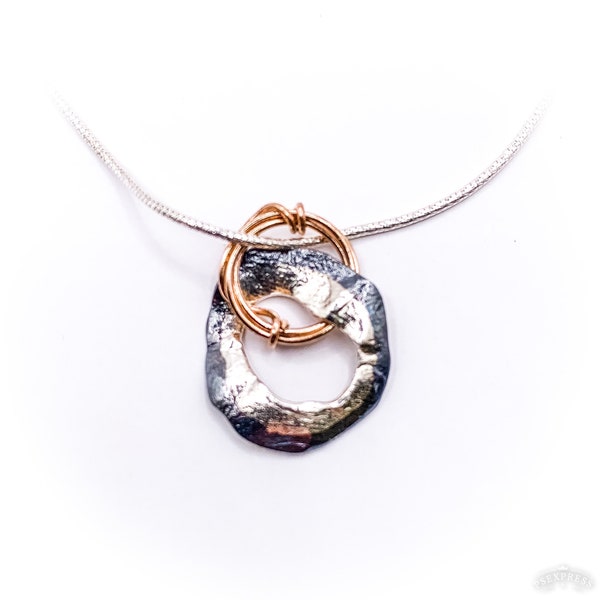 Israeli Made Sterling Silver and Rose Gold Filled Interlocking Circles Necklace -Dganit Hen