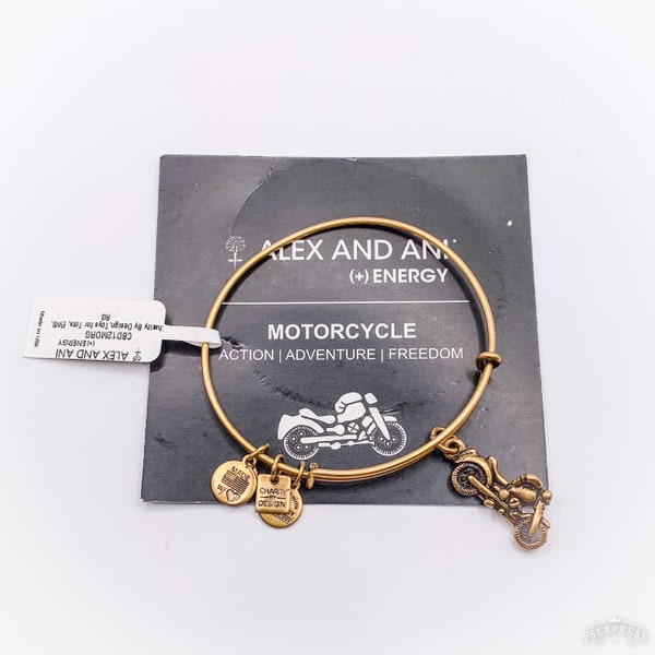 Alex and Ani Motorcycle Gold Tone Bracelet with Tag and Card Brand New