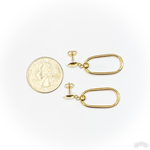 14k Yellow Gold Oval Tube Drop Earrings on Posts - image 3