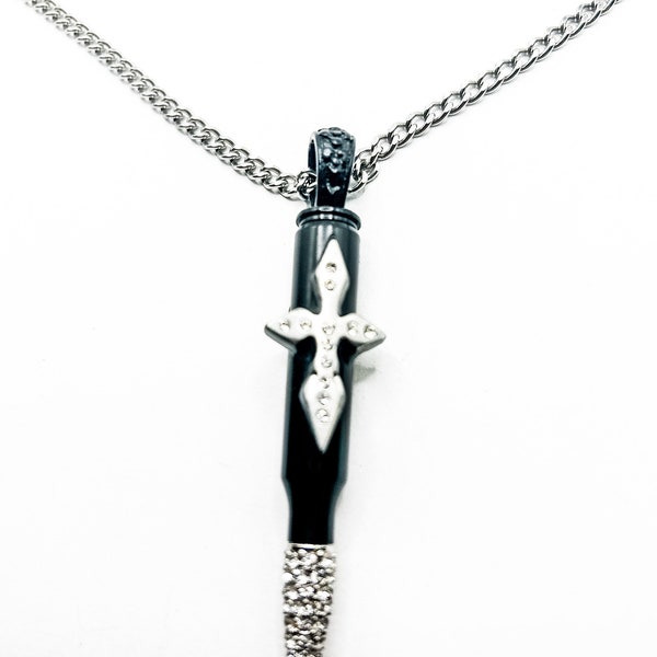 Bullet's for Peace Black with Cross and Crystals Necklace