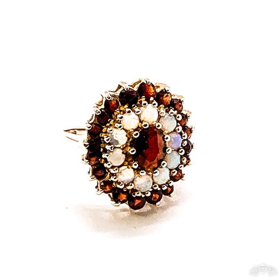 Beautiful Garnet and Opal Cluster Cocktail Ring i… - image 1