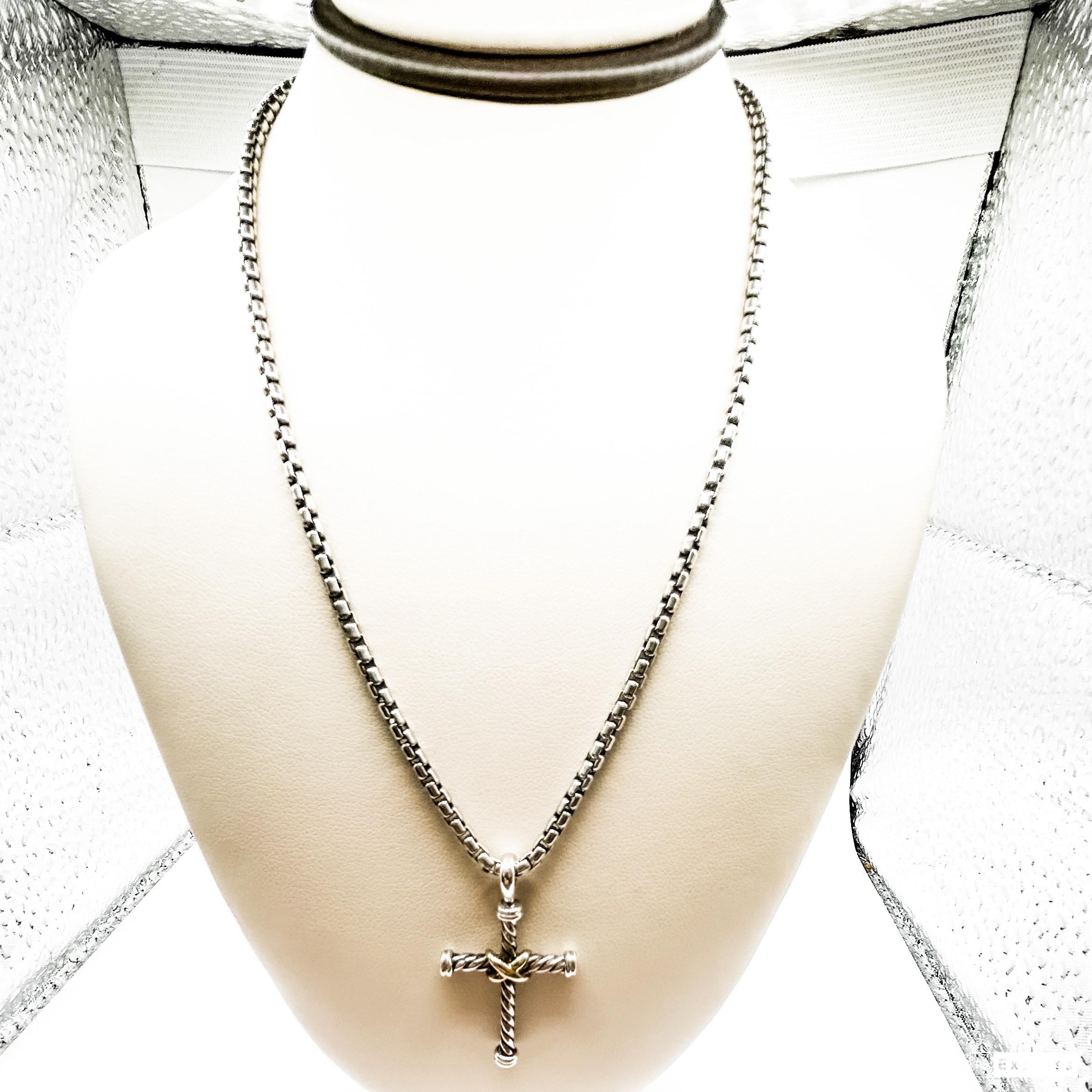 Estate David Yurman 18k gouden en sterlingzilveren kruisketting