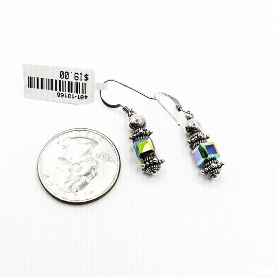 Estate Sterling Silver Earrings with Iridescent C… - image 2