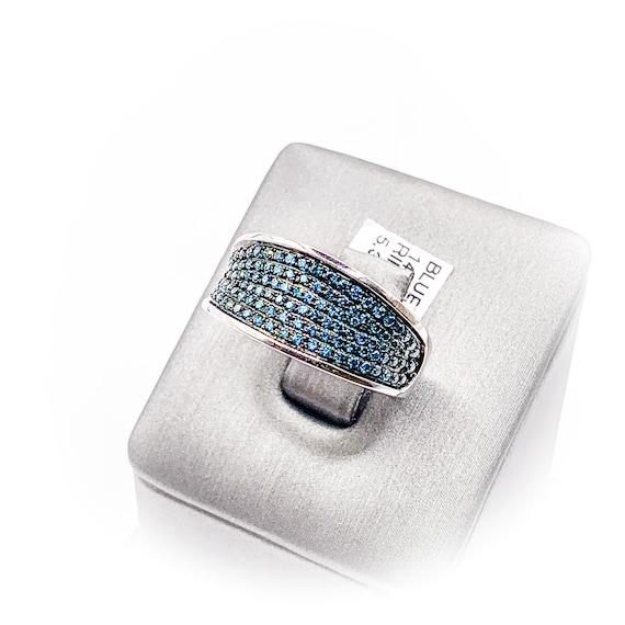 14k White Gold Pave Blue Diamond Wide Ring 1.00ct… - image 1