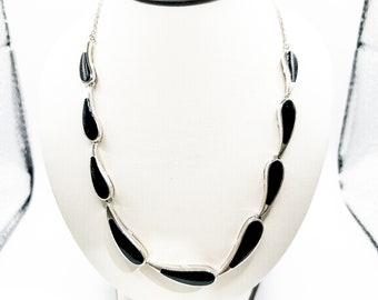 Estate Sterling Silver Necklace with Multi Onyx Stones