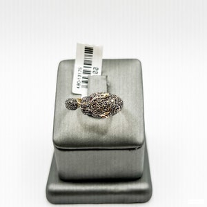 Estate 14k Gold Leopard Ring with Diamonds and Ruby Eyes size 7