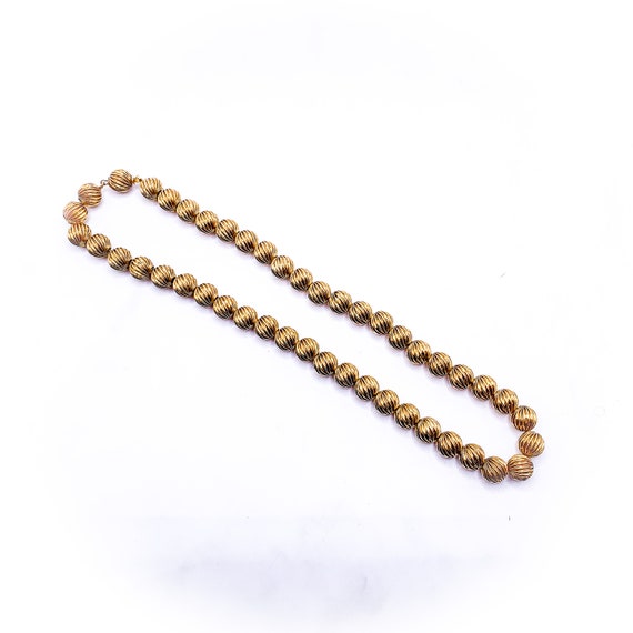 10mm Engraved Beaded Necklace 14k Yellow Gold 38.… - image 2