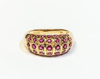 14k Yellow Gold 5 Row Vintage Ruby Ring - Estate Jewelry