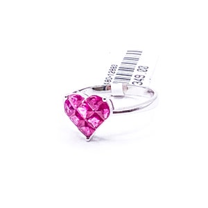 Heart Shape Invisible Set Rubies 14k White Gold Ring