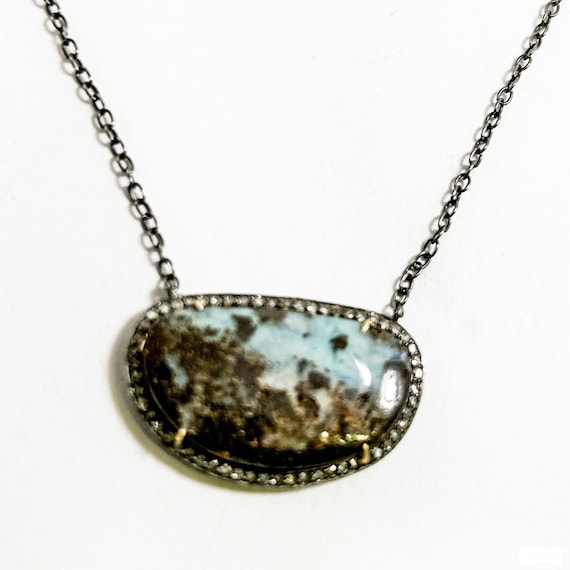 Estate Sterling Silver Necklace with Boulder Opal… - image 1