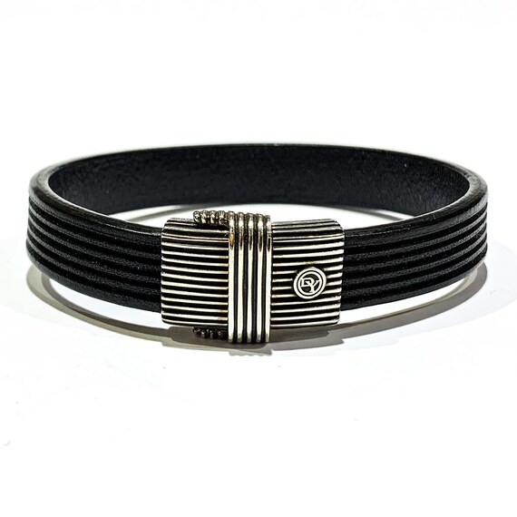 David Yurman Sterling Silver Black Leather Bracelet Estate - David Yurman Leather Bracelet David Yurman Sterling Silver Black Leather Bracelet Estate - David Yurman Leather Bracelet