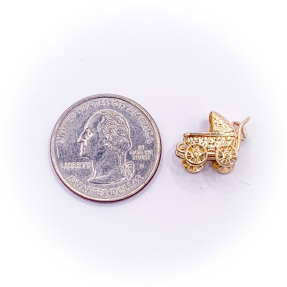 Vintage Baby Carriage Charm 14k Yellow Gold - image 2
