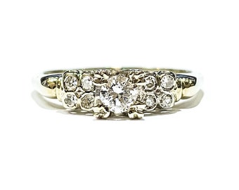 14k White Gold Antique Diamond Engagement Ring - Estate Jewelry