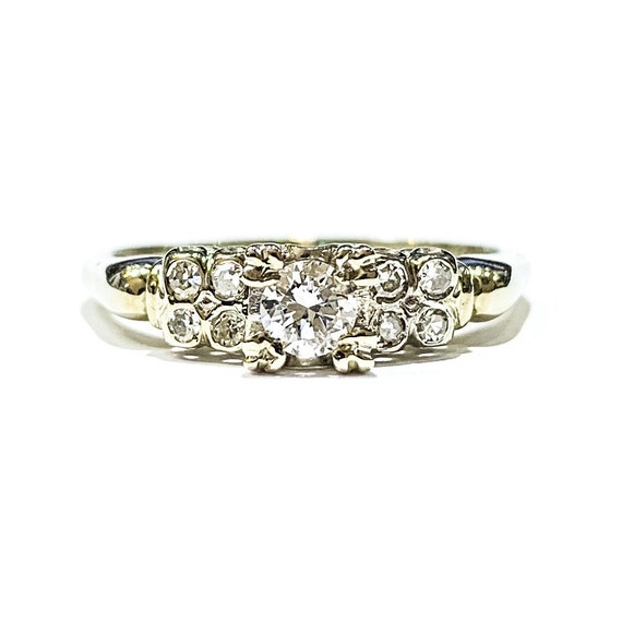 14k White Gold Antique Diamond Engagement Ring Estate Jewelry