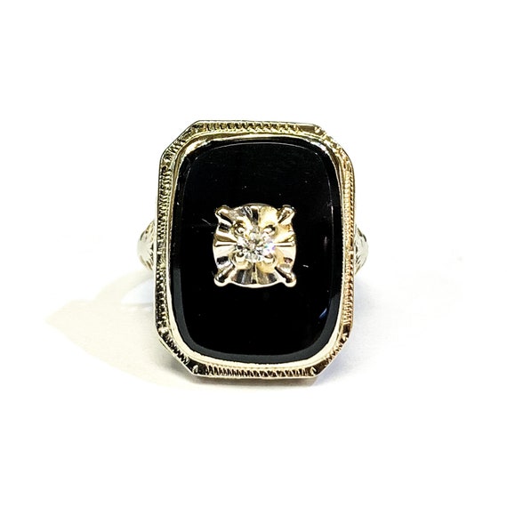 Black onyx and diamond 14kt white gold ring discount