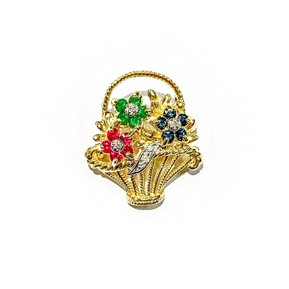 Vintage Emerald Ruby and Sapphire Flower Design B… - image 1