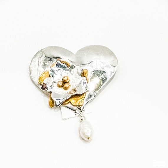 Sterling Silver Estate Heart Pin - image 1