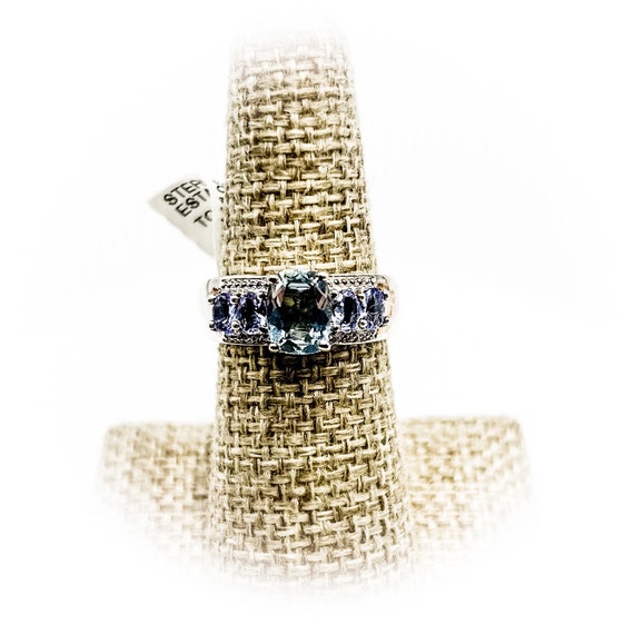 Sterling Silver Estate Ring with Blue Topaz and I… - image 1