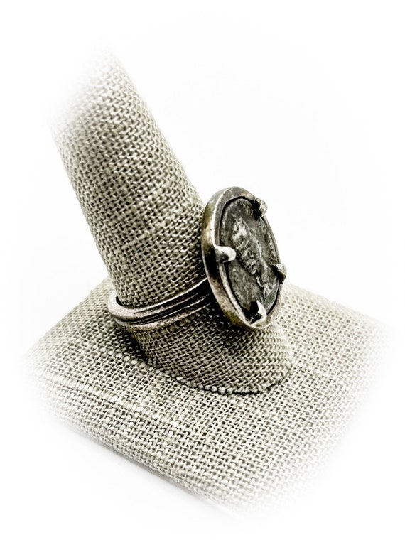 Sterling Silver Ring with Very Old Foreign Coin s… - image 1