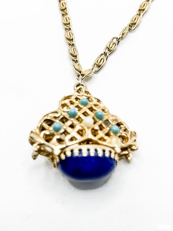 Antique Synthetic Blue Lapis and Turquoise Pendan… - image 1