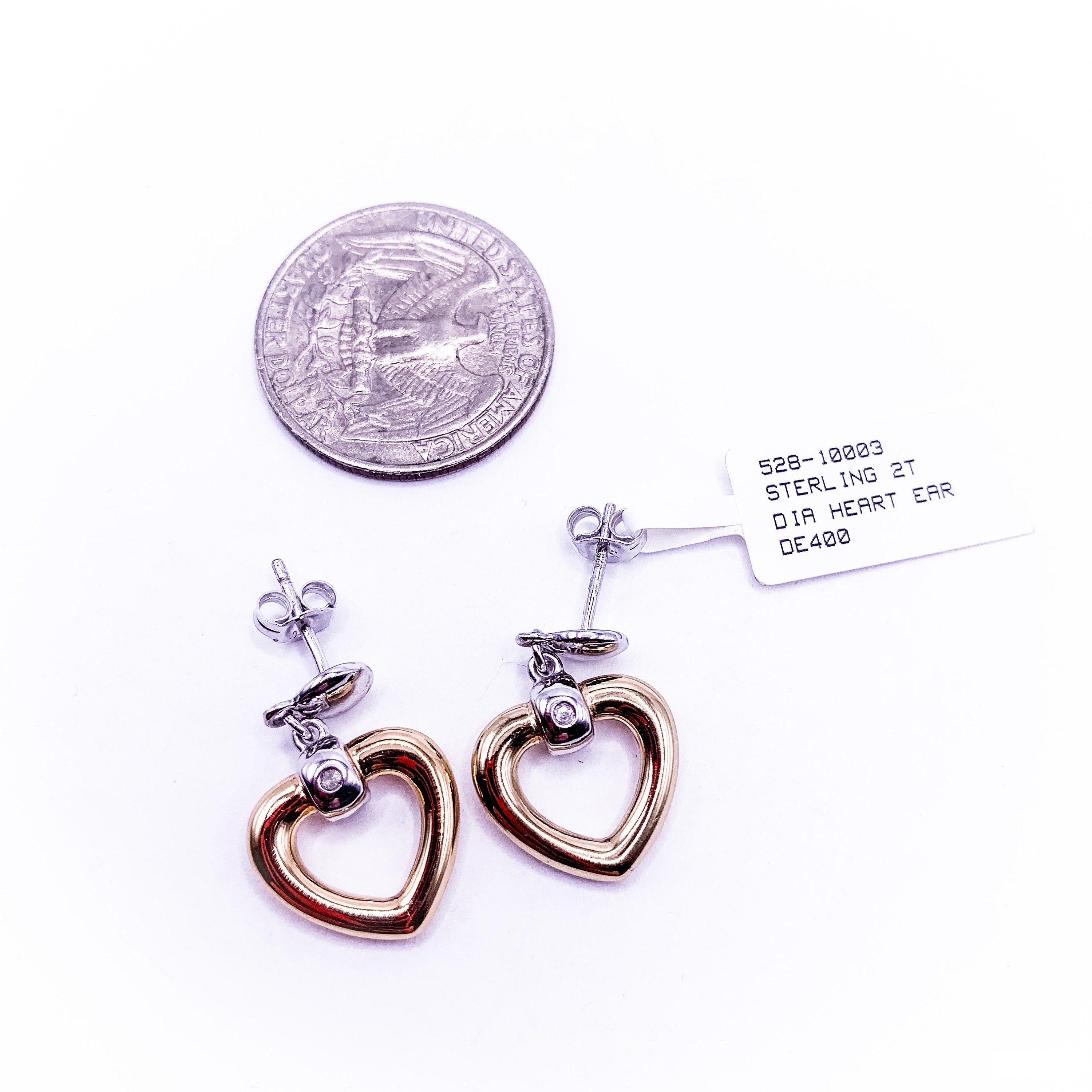 Sterling Silver Twotone Diamond Heart Earrings - Etsy
