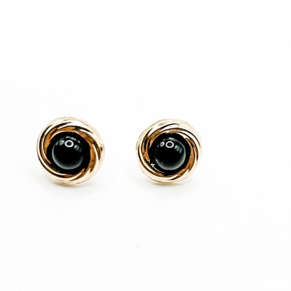 Estate 14k Gold Earrings with Black Onyx Stone - image 1