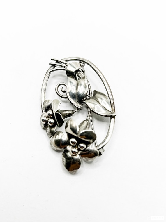 Sterling Silver Flower Pin - image 1