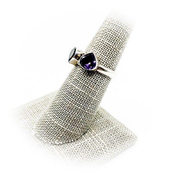 Sterling Silver Ring with Synthetic Amythist and S