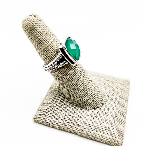 Sterling Silver Green Onyx Ring size 5 3/4 - image 3