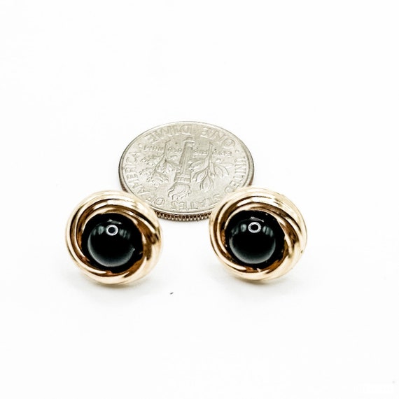 Estate 14k Gold Earrings with Black Onyx Stone - image 2