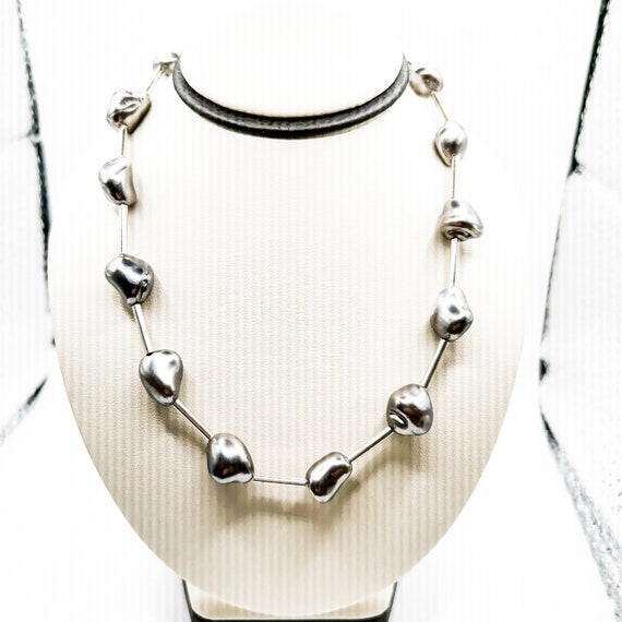 Estate Sterling Silver Gray Pearl Necklace - image 1