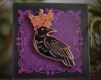 Mabon Raven Enamel Pin | copper plated push pin | harvest fall autumn equinox | esoteric occult witch coven pagan | Pickety Witch