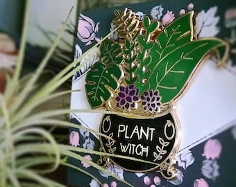 Plant Witch Cauldron Enamel Pin | gold plated push back | esoteric occult coven witchy woman | hedge hearth green magic pins | Pickety Witch