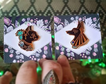 Bastet + Anubis Egyptian God Enamel Pins | Ancient Egypt Goddess | women fertility childbirth | dead afterlife mummification | Pickety Witch