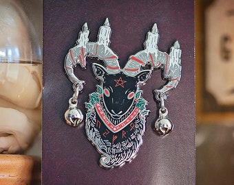 Yule Edition ** Black Goat Enamel Pin | silver plated push pin | Norse Iceland yuletide pagan heathen asatru | pentagram rune | witch goats