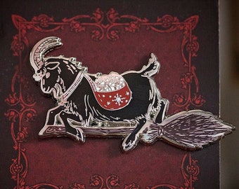 Yule Edition ** Julbock Black Goat Enamel Pin | silver plated push pin | rune runic Norse Iceland yuletide pagan heathen asatru witch goats