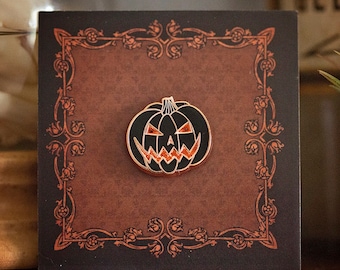 Halloween Edition ** MINI Jack-o-Lantern Enamel Pin | copper plate push pin | evil trick-or-treat pumpkin | All Hallows Eve | Pickety Witch