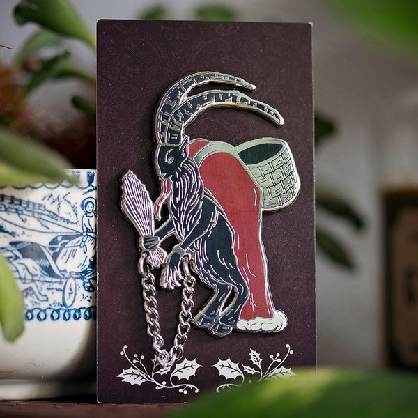 Yule Edition ** Gruss vom Krampus Enamel Pin | silver plated push pin | pagan heathen asatru | Germanic Christmas folklore | Pickety Witch