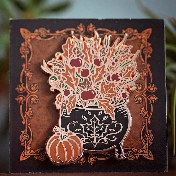 Pin de esmalte del caldero de la bruja de Mabon / pin chapado en cobre / calabaza otoño equinoccio de otoño / esoterismo ocultismo bruja aquelarre pagano / Pickety Witch