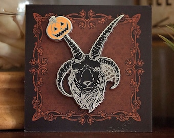Halloween Edition ** Halloween Sheep Enamel Pin | silver plated push pin | evil Devlin Jacobs Sheep | Jack-o-Lantern pumpkin | Pickety Witch